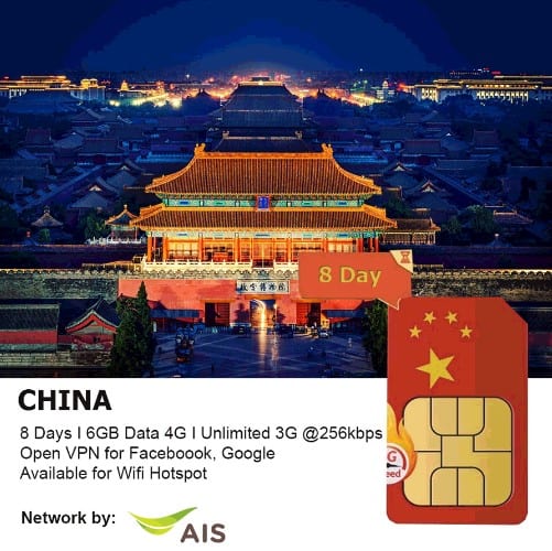 China Travel Sim 8 Day 6GB Unlimited