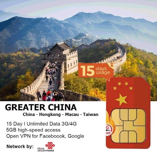 Greater China Travel Sim 15 Day Unlimited Data