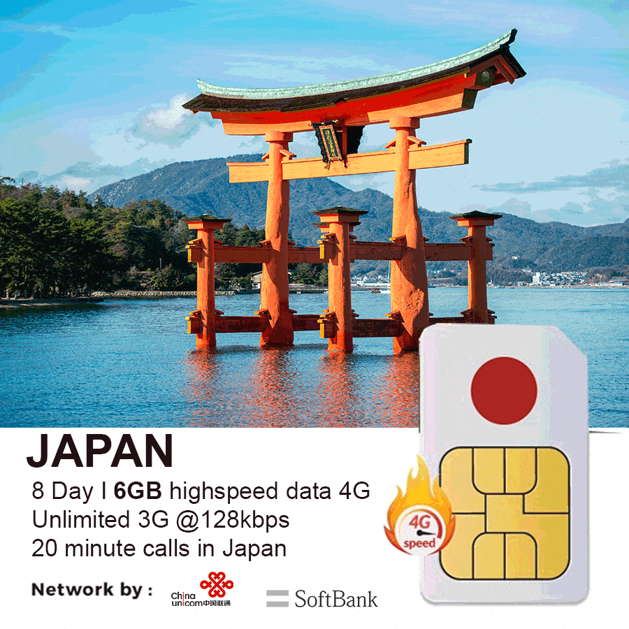 Japan Travel Sim 8 Day 6GB Data, With Calls