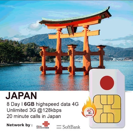 Japan travel sim 8 days 6GB data, with calls