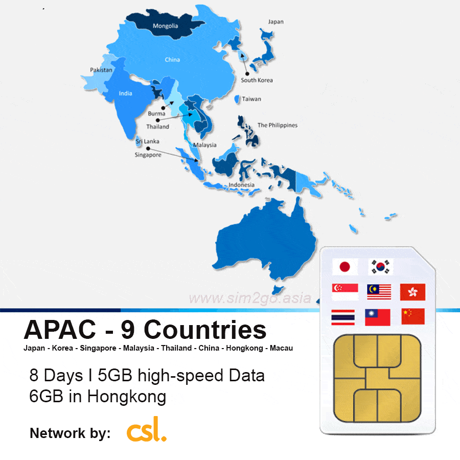 Thailand Asia Pacific 4G LTE/3G Internet Data Top up Anytime and Anywhere Taiwan 14 Countries Prepaid SIM Card 5GB / 14 Days Vietnam Hong Kong etc 