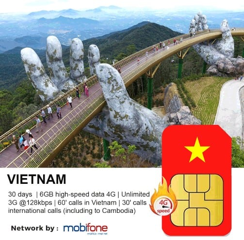 Vietnam Travel Sim 30 Day 6GB, Calls to Cambodia