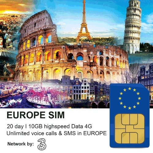 Europe Travel Sim 20 Days 10GB